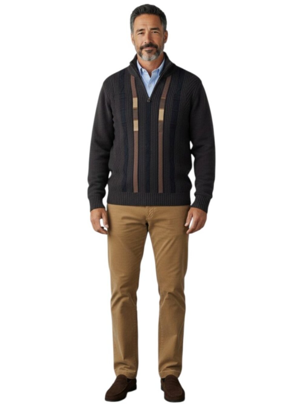 Pronto Uomo Vintage Wool Blend Grandpa Pull Over Sweater Brown Quarter Zip XL